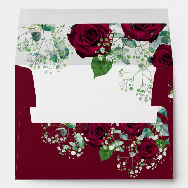 Burgundy Rose Sage Eucalyptus Wedding Envelope (Back (Bottom))