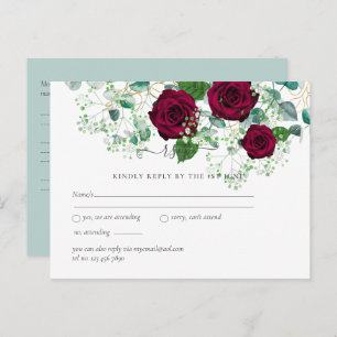 Burgundy Rose Sage Eucalyptus Wedding RSVP Postcard
