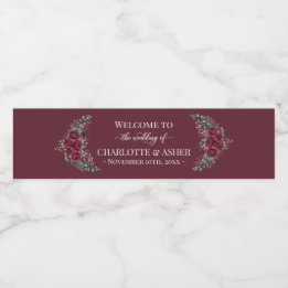 Burgundy Rose Water Bottle Labels Wedding