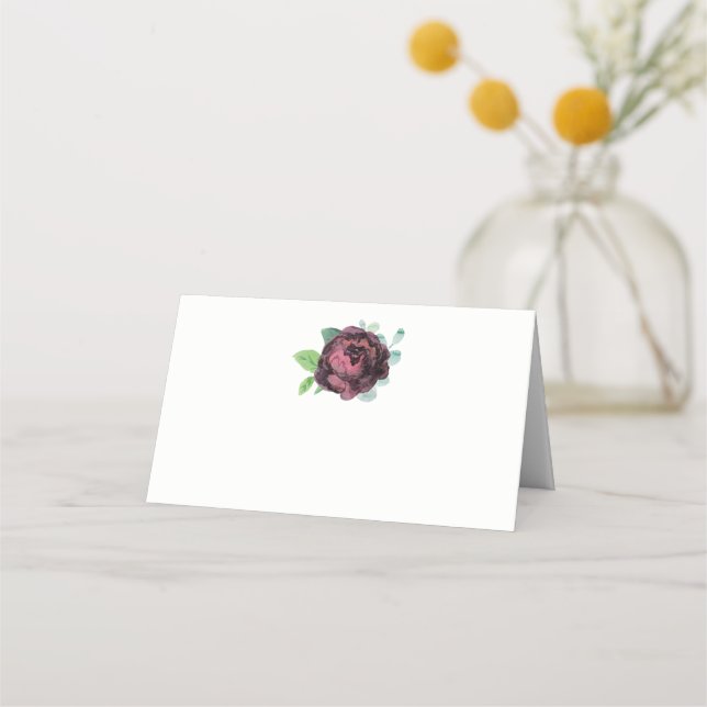 Burgundy Rose Watercolor Floral Place Card (Front)