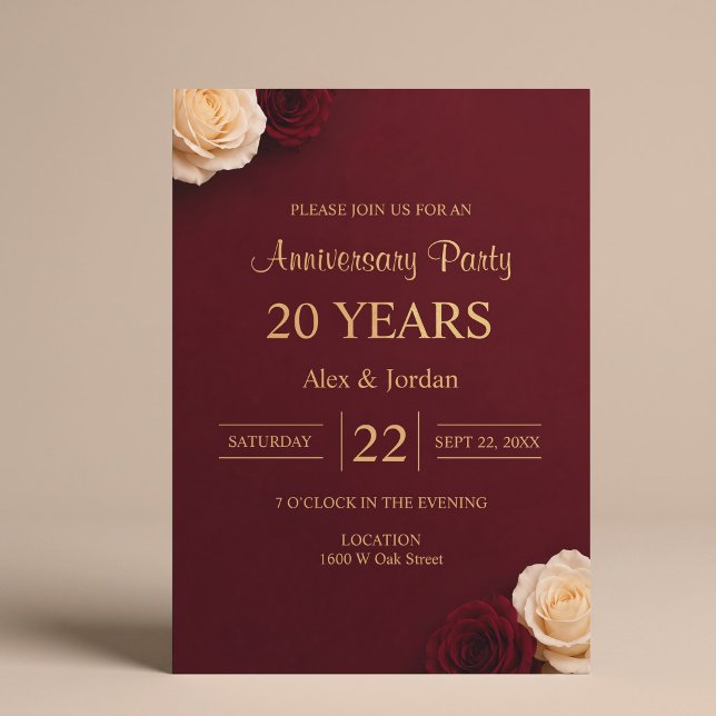 Burgundy Rose Wedding Anniversary Invitation (Creator Uploaded)