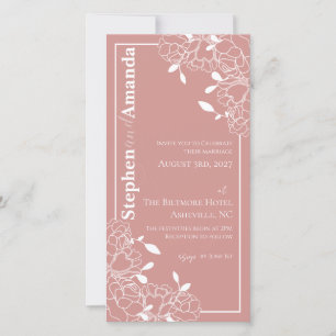 Burgundy Rose Wedding Floral Line Drawn Invitation