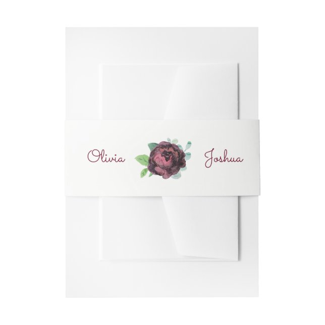 Burgundy Rose Wedding Invitation Belly Bands Band (Front Example)