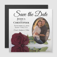 Burgundy Rose Wedding Save The Date Photo Magnet