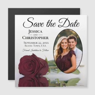Burgundy Rose Wedding Save The Date Photo Magnet