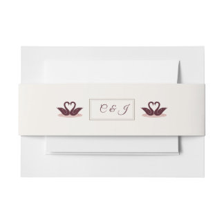 Burgundy Rose Whimsical Swan Monogram Wedding Invitation Belly Band