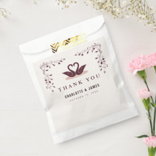 Burgundy Rose Whimsical Swan Wedding Thank You Favour Bags