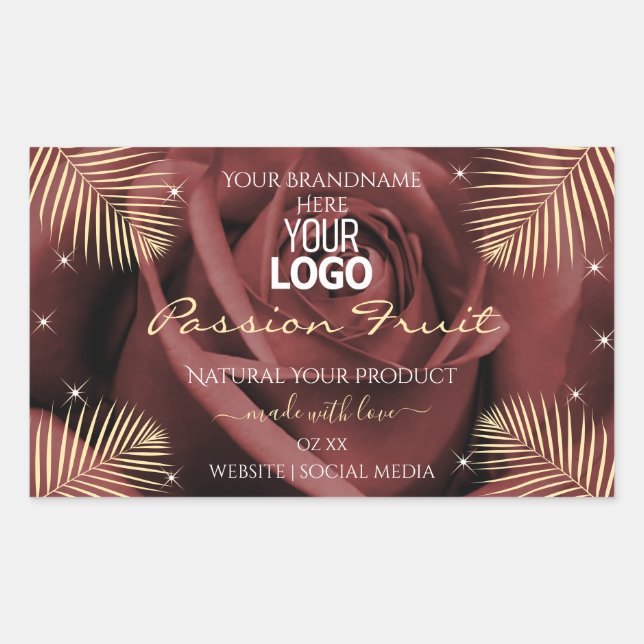 Burgundy Rose with Palm Leaves Product Labels Logo (Front)