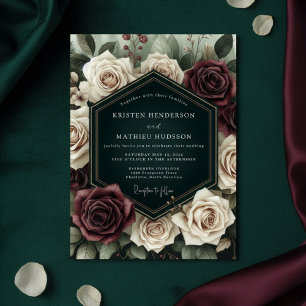 Burgundy Rose Woodland Wedding Invitation