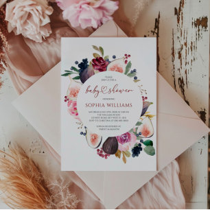 Burgundy Rose Wreath Baby Shower invitation