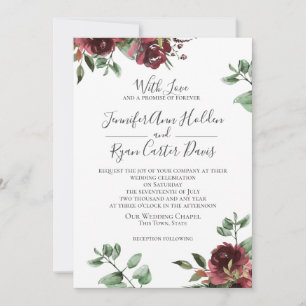 Burgundy Roses and Eucalyptus Wedding Invitation