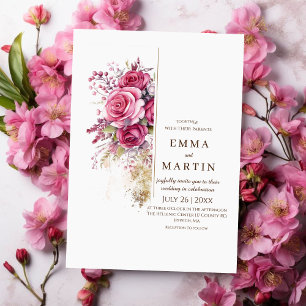Burgundy Roses and Gold Dust Elegant Wedding  Invitation