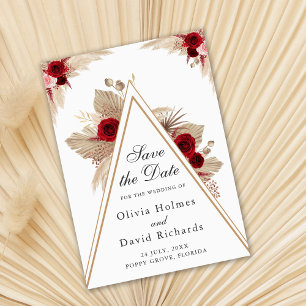 Burgundy Roses and Pampas Grass Save the Date Card