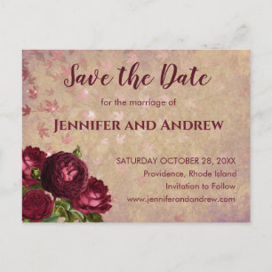 Burgundy Roses Announcement Save the Date  Postcard