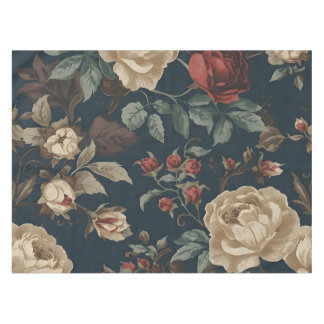 Burgundy roses antique peony distressed tablecloth