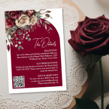 Burgundy Roses Arch QR Code Wedding Details