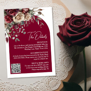 Burgundy Roses Arch QR Code Wedding Details Enclosure Card