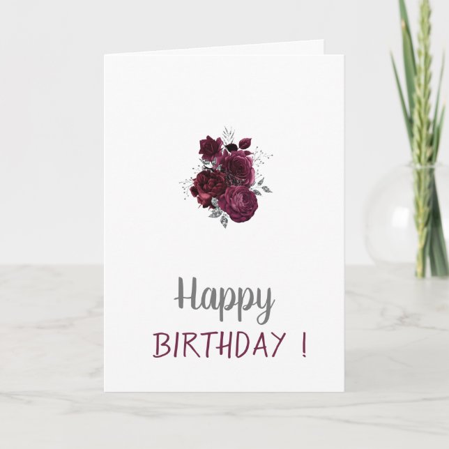 Burgundy Roses Birthday Card (Front)