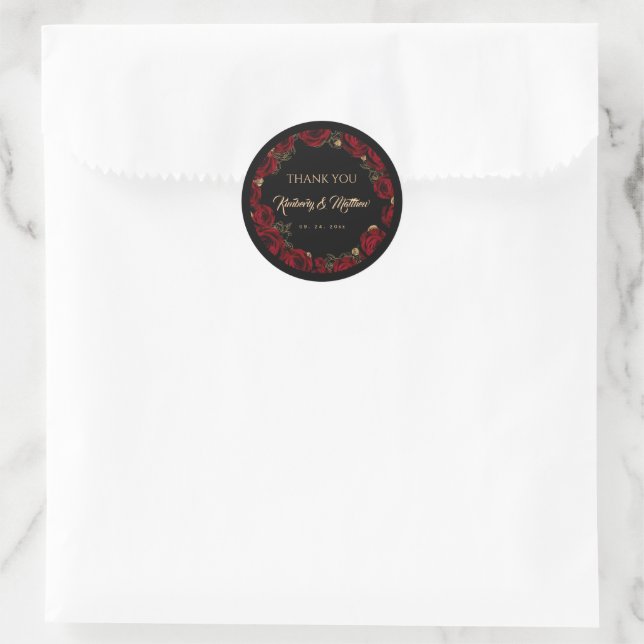 Burgundy Roses Boho Wedding Classic Round Sticker (Bag)