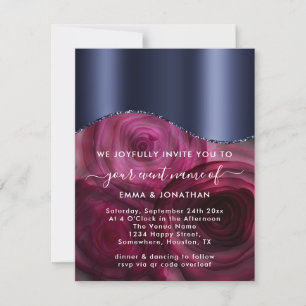 Burgundy Roses Border QR Code Marsala Blue Navy 