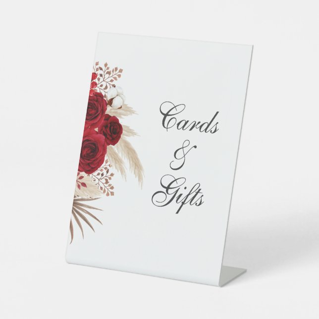 Burgundy Roses Cards & Gifts Table Sign (Front)
