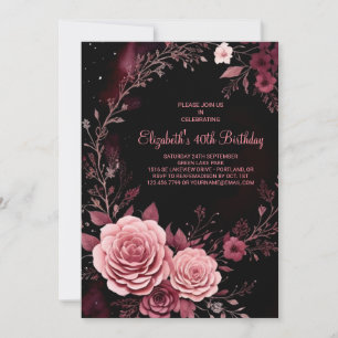 Burgundy Roses Custom 40th Birthday Invitation