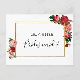 Burgundy Roses Floral Garland BRIDESMAID Invitation Postcard