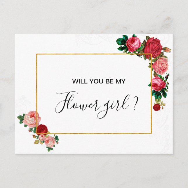 Burgundy Roses Floral Garland Flower Girl Invitation Postcard (Front)