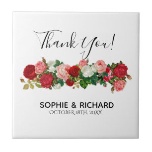BURGUNDY ROSES FLORAL GARLAND FLOWER THANK YOU TILE