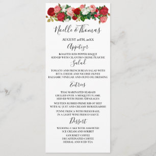 Burgundy Roses Floral Garland Flower Wedding Menu