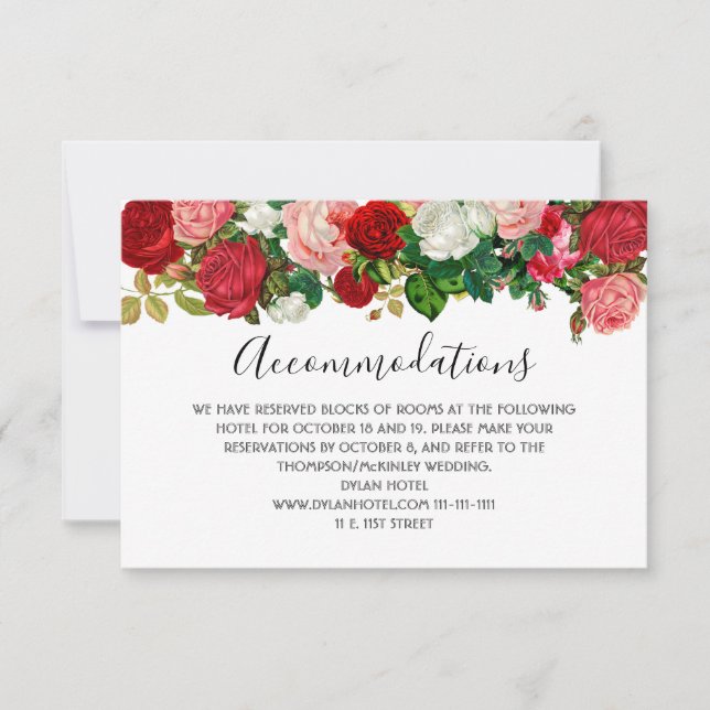 Burgundy Roses Floral Garland Flower Wedding RSVP Card (Front)