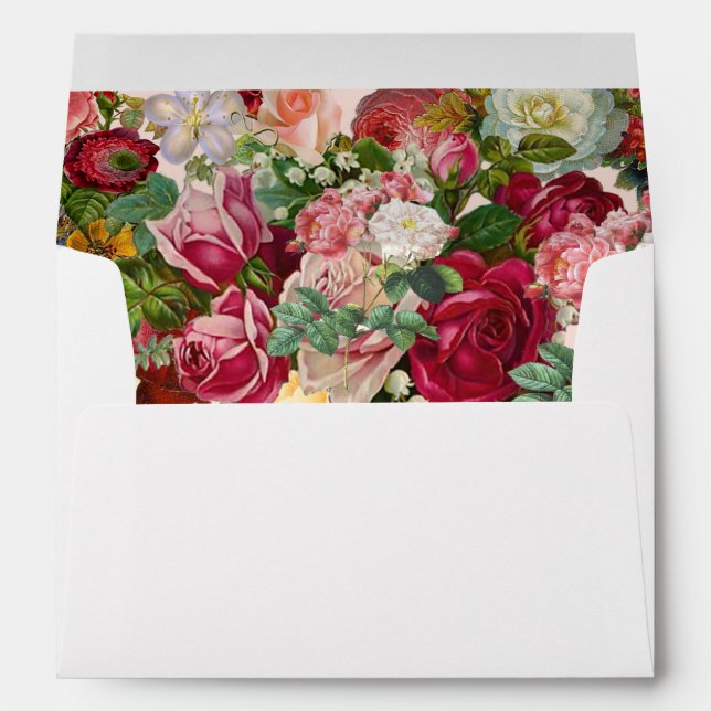 Burgundy Roses Floral Wedding Envelopes (Back (Bottom))