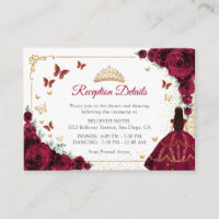 Burgundy Roses Gold Quinceanera Reception Details