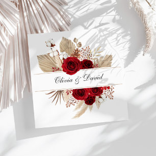 Burgundy Roses & Pampas Grass Custom Name Wedding Napkin