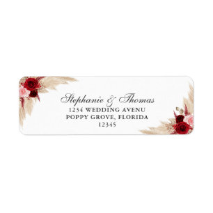 Burgundy Roses & Pampas Grass Return Address