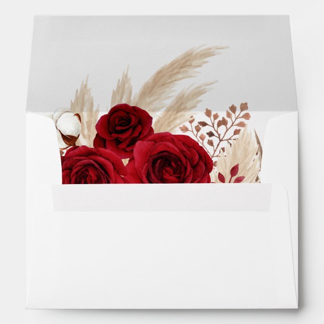 Burgundy Roses & Pampas Grass Wedding Envelope (Back (Bottom))