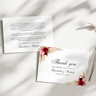 Burgundy Roses & Pampas Grass Wedding Thank You Card