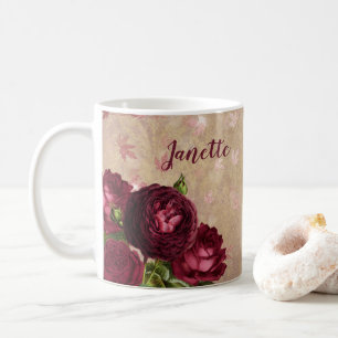 Burgundy Roses Personalised Coffee Mug Cup Rose