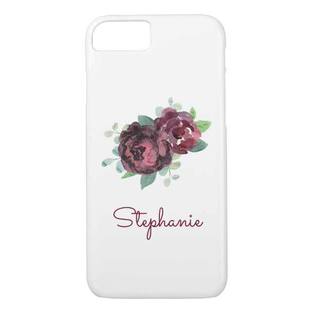 Burgundy Roses Pretty Watercolor Case-Mate iPhone Case (Back)
