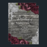 Burgundy Roses Rustic Grey Wood Lace Wedding  Invitation<br><div class="desc">Customise any way you want.</div>