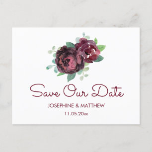 Burgundy Roses Save the Date Announcement Postcard