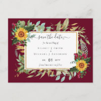 Burgundy Roses Sunflowers Save Change The Date