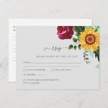 Burgundy Roses Sunflowers Wedding RSVP