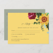 Burgundy Roses Sunflowers Wedding RSVP