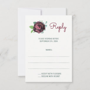 Burgundy Roses Watercolor Wedding Reply Cards