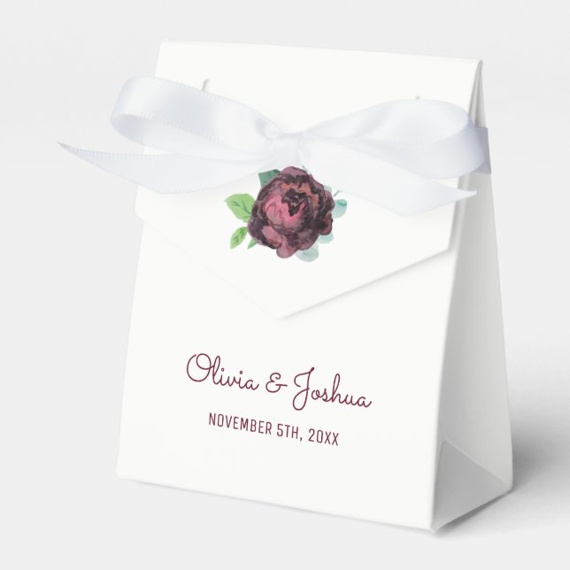 Burgundy Roses Wedding Favour Boxes (Front Side)