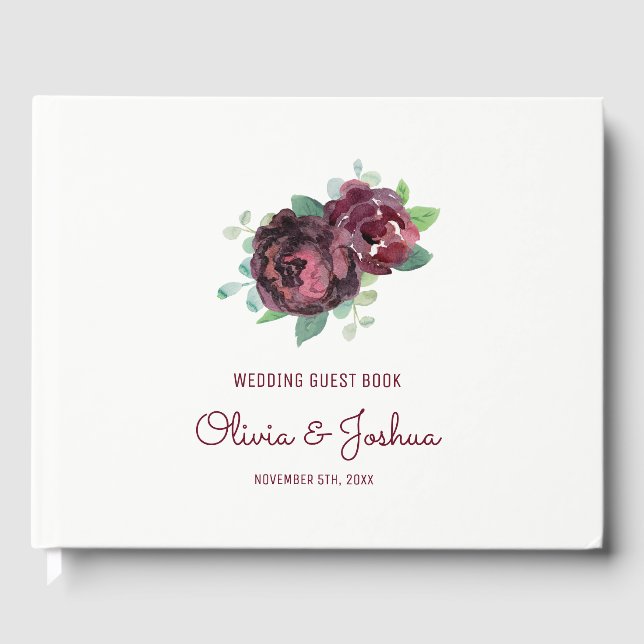 Burgundy Roses Wedding Guest Book (Front)