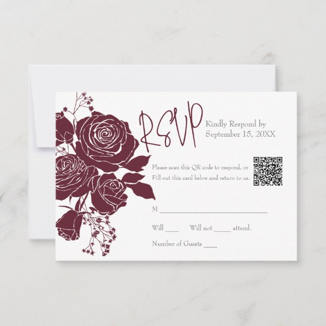 Burgundy Roses With QR code Response Card (Front)