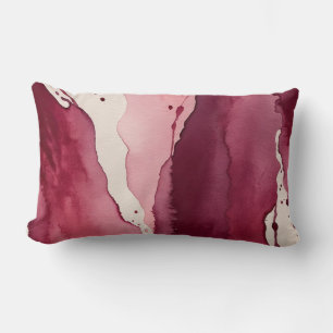 burgundy, rosewood pink, and soft ivory watercolor lumbar cushion