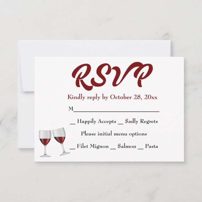 Burgundy RSVP Champagne Wine Glasses Wedding (Front)